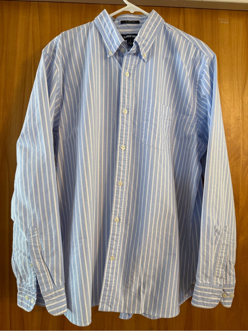 Lands' End Light Blue and White Vertical Stripe Button-Down Shirt